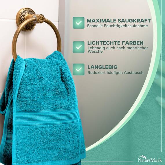 NatureMark 8 Handtücher Set - 100% Baumwolle - Saugfähige und langlebige Handtücher, Größe 50×100 cm, Türkis