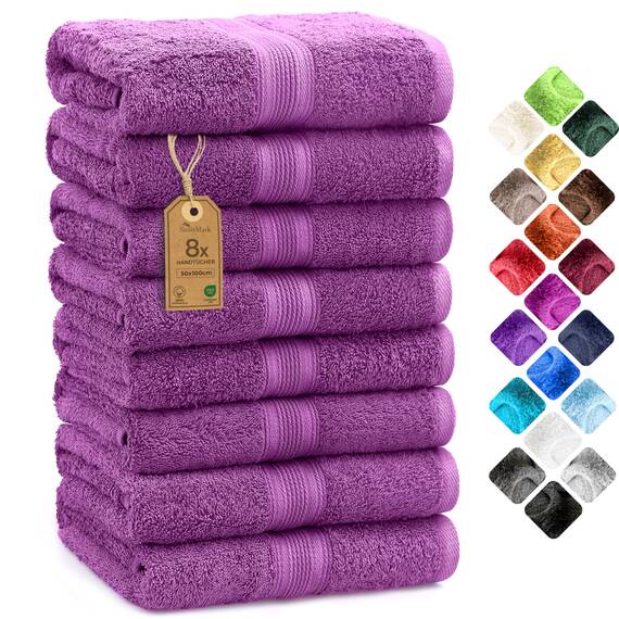 NatureMark 8 Handtücher Set - 100% Baumwolle - Saugfähige und langlebige Handtücher, Größe 50×100 cm, Lila