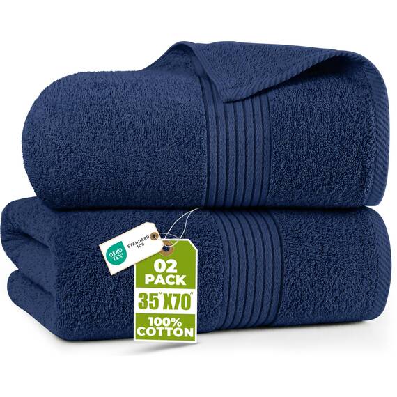 Utopia Towels - 2er Großes Badetuch mit Aufhänger - 100% gekämmte ringgesponnene Baumwolle, sehr saugfähig große Badetücher 90 x 180 cm, hochwertiges Saunatuch (Marineblau)