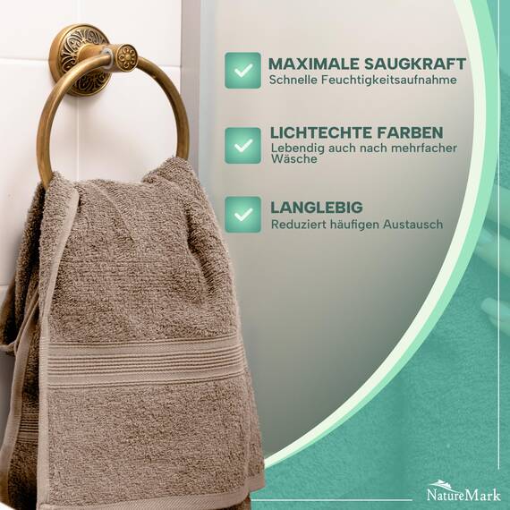 NatureMark 8 Handtücher Set - 100% Baumwolle - Saugfähige und langlebige Handtücher, Größe 50×100 cm, Sand/Beige