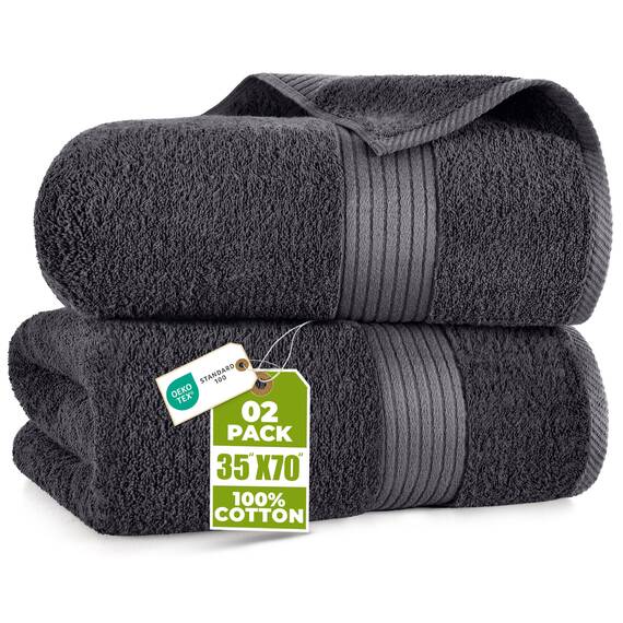 Utopia Towels - 2er Großes Badetuch mit Aufhänger - 100% gekämmte ringgesponnene Baumwolle, sehr saugfähig große Badetücher 90 x 180 cm, hochwertiges Saunatuch (Grau)