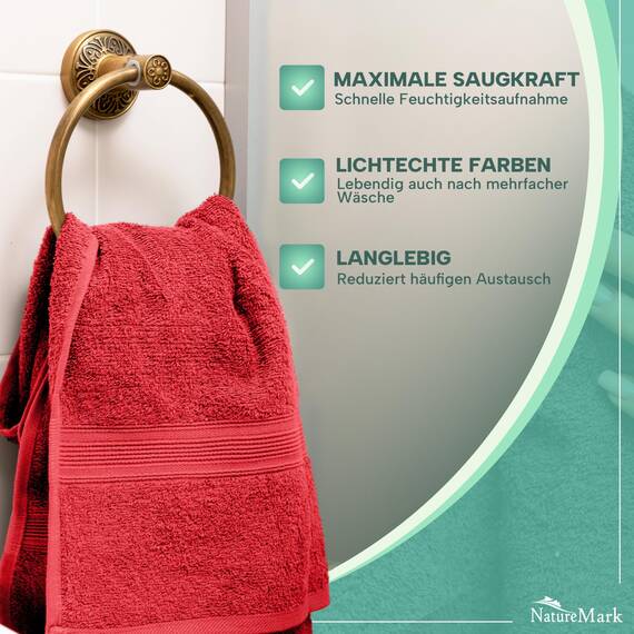 NatureMark NM-HT0864 Frottier Handtücher, 8-er Pack, 50 x 100 cm, 100% Baumwolle, Rot