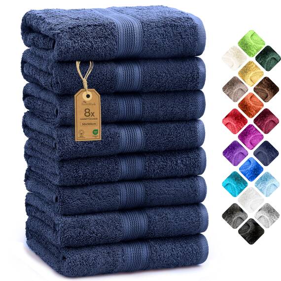 NatureMark 8er Pack Handtücher, 100% Baumwolle, 50 x 100 cm, Handtuch Set Navyblau