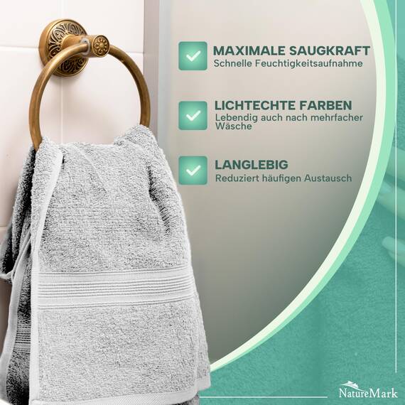 NatureMark 8 Handtücher Set - 100% Baumwolle - Saugfähige und langlebige Handtücher, Größe 50×100 cm, Weiß