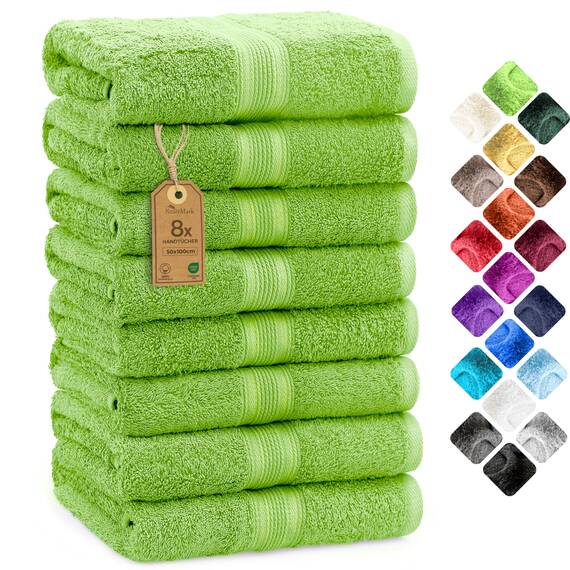 NatureMark 8 Handtücher Set - 100% Baumwolle - Saugfähige und langlebige Handtücher, Größe 50×100 cm, Apfelgrün