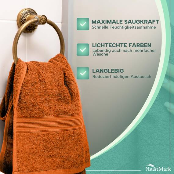 NatureMark 8 Handtücher Set - 100% Baumwolle - Saugfähige und langlebige Handtücher, Größe 50×100 cm, Terrakotta