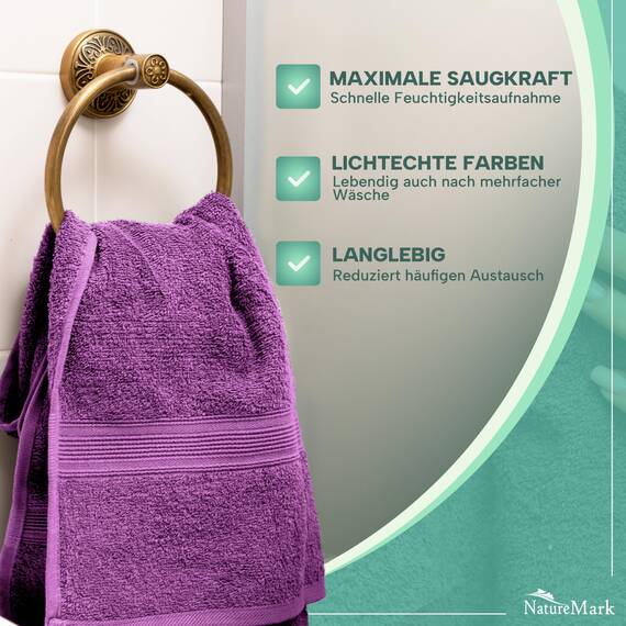 NatureMark 8 Handtücher Set - 100% Baumwolle - Saugfähige und langlebige Handtücher, Größe 50×100 cm, Lila