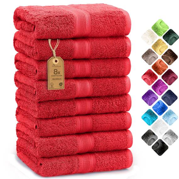 NatureMark NM-HT0864 Frottier Handtücher, 8-er Pack, 50 x 100 cm, 100% Baumwolle, Rot