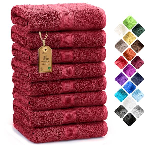 NatureMark 8 Handtücher Set - 100% Baumwolle - Saugfähige und langlebige Handtücher, Größe 50×100 cm, Bordeauxrot