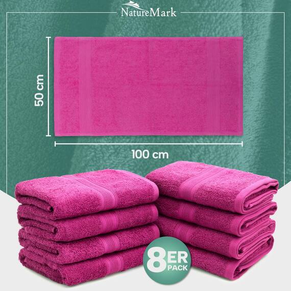 NatureMark 8 Handtücher Set - 100% Baumwolle - Saugfähige und langlebige Handtücher, Größe 50×100 cm, Pink
