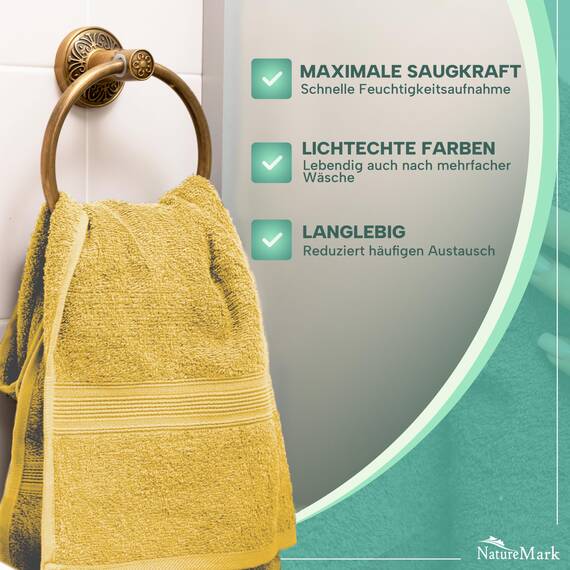 NatureMark 8 Handtücher Set - 100% Baumwolle - Saugfähige und langlebige Handtücher, Größe 50×100 cm, Gelb