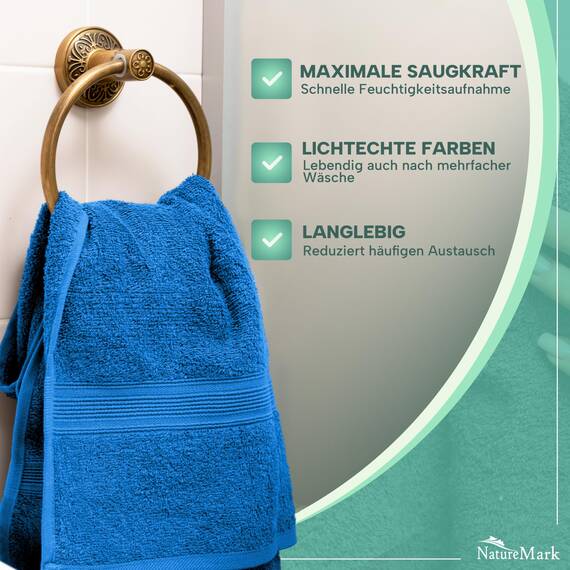 NatureMark 8 Handtücher Set - 100% Baumwolle - Saugfähige und langlebige Handtücher, Größe 50×100 cm, Royalblau