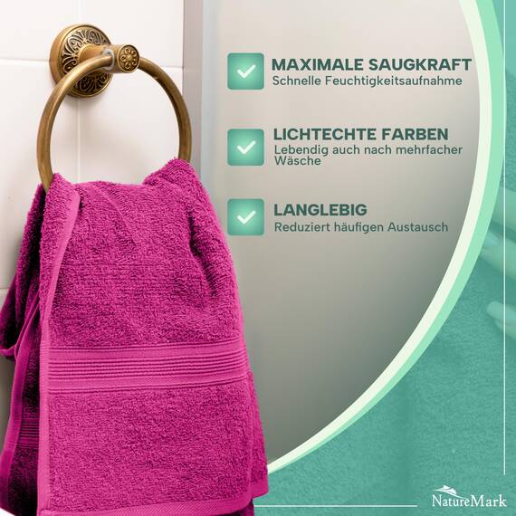 NatureMark 8 Handtücher Set - 100% Baumwolle - Saugfähige und langlebige Handtücher, Größe 50×100 cm, Pink