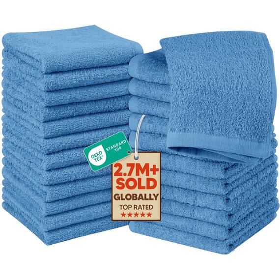Utopia Towels - 24 Stück Seiftücher, 30x30 cm mit Aufhängeschlaufen, saugfähige Waschlappen zum Abwischen und Reinigen des Gesichts aus 100% Baumwolle (Elektrisch Blau)