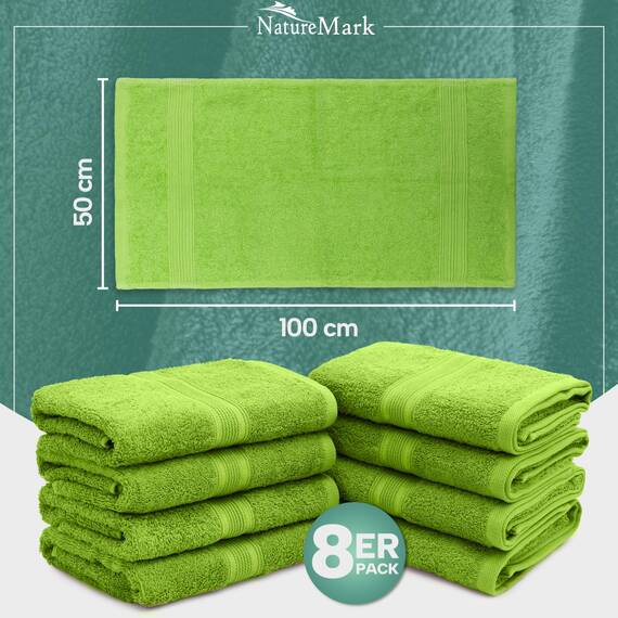 NatureMark 8 Handtücher Set - 100% Baumwolle - Saugfähige und langlebige Handtücher, Größe 50×100 cm, Apfelgrün