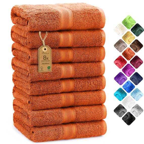 NatureMark 8 Handtücher Set - 100% Baumwolle - Saugfähige und langlebige Handtücher, Größe 50×100 cm, Terrakotta