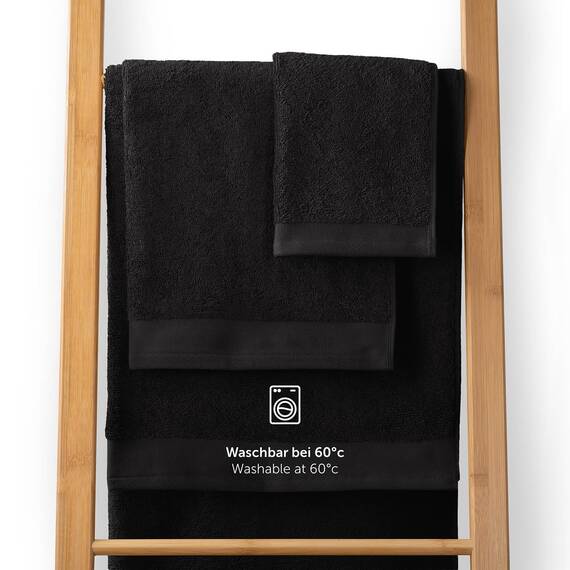 Blumtal Premium Frottier Handtücher Set 4 teilig 100% Baumwolle - Oeko-TEX zertifiziertes Badetuch 2X (70x140 cm) + Towel 2X (50x100 cm) - saugstarkes Frottiertücher Set - Handtücher Schwarz