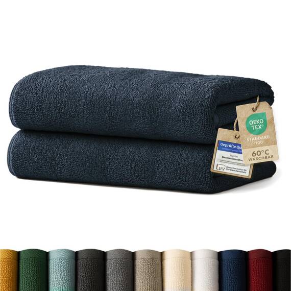 Blumtal Premium Frottier Handtücher Set 2 teilig 100% Baumwolle - Oeko-TEX zertifiziertes Towel 2X (50x100 cm) - Ultra saugstarkes Frottier Handtücher Set waschbar °60 - Handtuch Dunkelblau