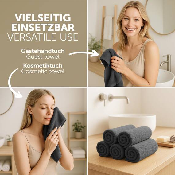Blumtal Premium Frottier Gästehandtücher Set 12 teilig 100% Baumwolle - Oeko-TEX zertifiziertes Gästehandtuch 12x (30x30 cm) - Ultra saugstarkes Gästetücher Set waschbar °60 - Handtücher Anthrazit