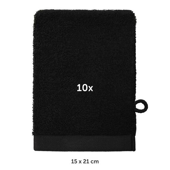 Blumtal Premium Frottier Waschlappen Set 10 teilig 100% Baumwolle - Oeko-TEX zertifizierte Waschlappen 10x (15x20 cm) - Ultra saugstarkes Frottier Seiftücher Set waschbar °60 - Seiflappen Schwarz