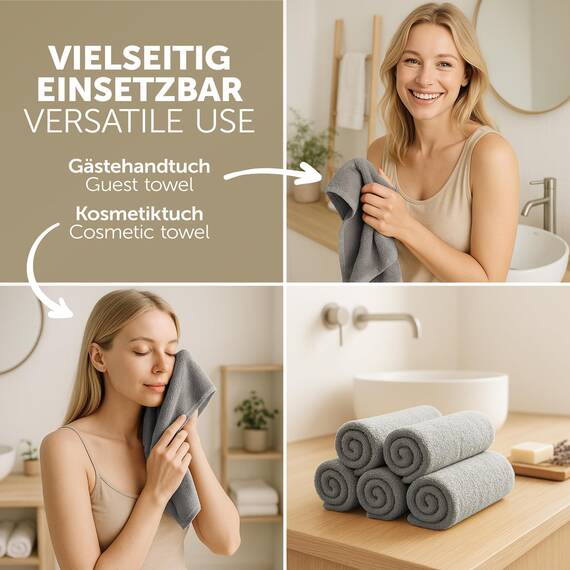 Blumtal Premium Frottier Gästehandtücher Set 24 teilig 100% Baumwolle - Oeko-TEX zertifiziertes Gästehandtuch 24x (30x30 cm) - Ultra saugstarkes Gästetücher Set waschbar °60 - Handtücher Grau
