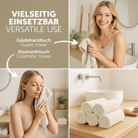 Blumtal Premium Frottier Gästehandtücher Set 24 teilig 100% Baumwolle - Oeko-TEX zertifiziertes Gästehandtuch 24x (30x30 cm) - Ultra saugstarkes Gästetücher Set waschbar °60 - Handtücher Beige