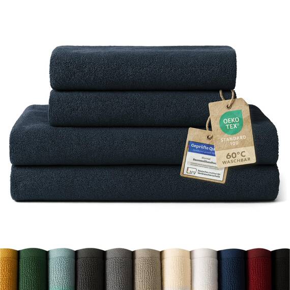 Blumtal Premium Frottier Handtücher Set 4 teilig 100% Baumwolle - Oeko-TEX zertifiziertes Badetuch 2X (70x140 cm) + Towel 2X (50x100 cm) - saugstarkes Frottiertücher Set - Handtücher Blau Dunkel