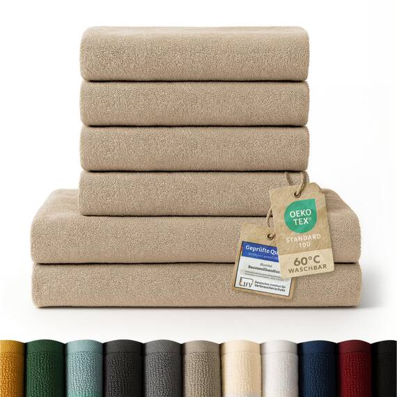 Blumtal Premium Frottier Handtücher Set 4 teilig 100% Baumwolle - Oeko-TEX zertifiziertes Badetuch 2X (70x140 cm) + Towel 4X (50x100 cm) - saugstarkes Frottiertücher Set - Handtücher Beige/Taupe