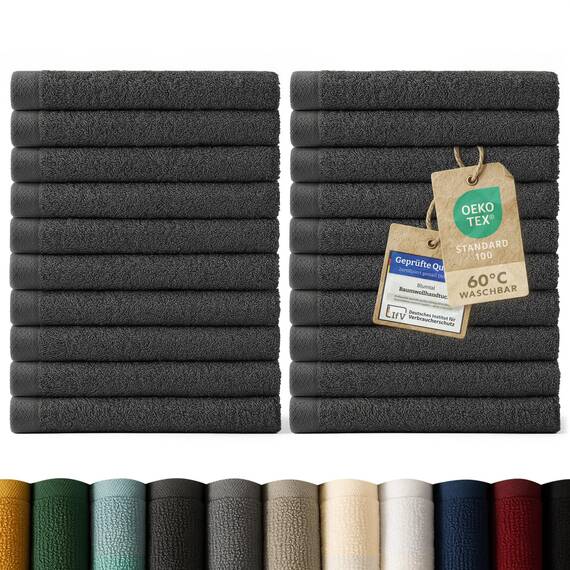 Blumtal Premium Frottier Gästehandtücher Set 24 teilig 100% Baumwolle - Oeko-TEX zertifiziertes Gästehandtuch 24x (30x30 cm) - Ultra saugstarkes Gästetücher Set waschbar °60 - Handtücher Anthrazit