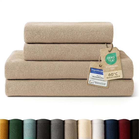 Blumtal Premium Frottier Handtücher Set 4 teilig 100% Baumwolle - Oeko-TEX zertifiziertes Badetuch 2X (70x140 cm) + Towel 2X (50x100 cm) - saugstarkes Frottiertücher Set - Handtücher Beige/Taupe