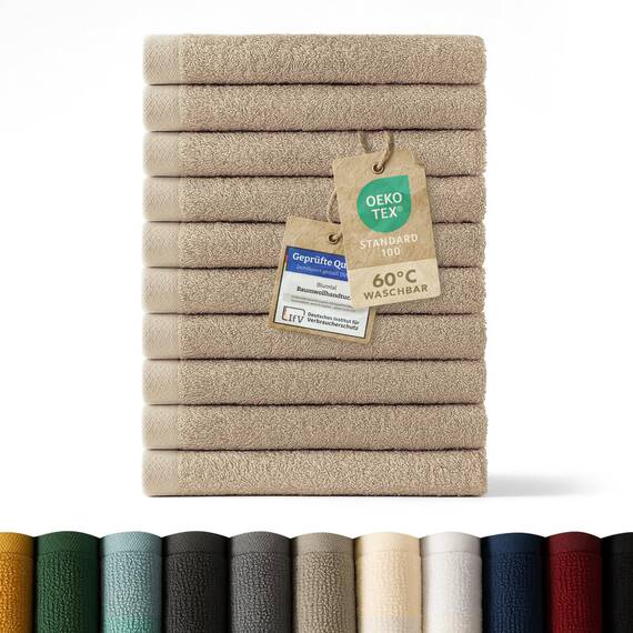 Blumtal Premium Frottier Gästehandtücher Set 10 teilig 100% Baumwolle - Oeko-TEX zertifiziertes Gästehandtuch 10x (30x50 cm) - saugstarkes Gästetücher Set waschbar °60 - Handtücher Beige/Taupe