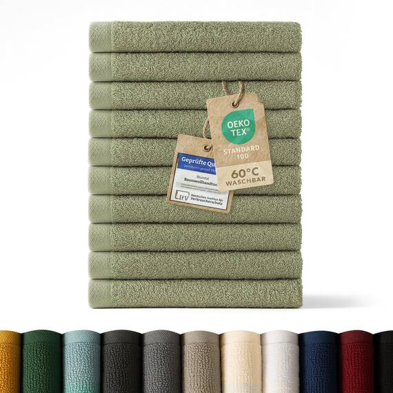 Blumtal Premium Frottier Gästehandtücher Set 12 teilig 100% Baumwolle - Oeko-TEX zertifiziertes Gästehandtuch 12x (30x30 cm) - Ultra saugstarkes Gästetücher Set waschbar °60 - Handtücher Grün