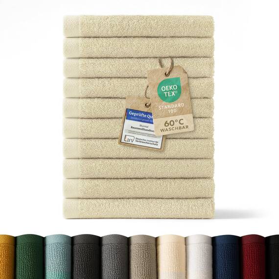 Blumtal Premium Frottier Gästehandtücher Set 10 teilig 100% Baumwolle - Oeko-TEX zertifiziertes Gästehandtuch 10x (30x50 cm) - Ultra saugstarkes Gästetücher Set waschbar °60 - Handtücher Beige