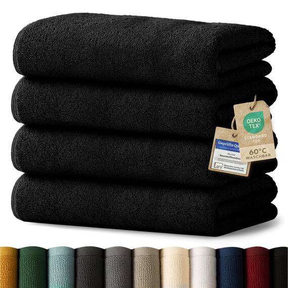 Blumtal Premium Frottier Handtücher Set 4 teilig 100% Baumwolle - Oeko-TEX zertifizierte Badetücher 70x140 cm (4X) - saugstarke Handtücher waschbar 60 °C - Duschhandtuch 70x140 Schwarz