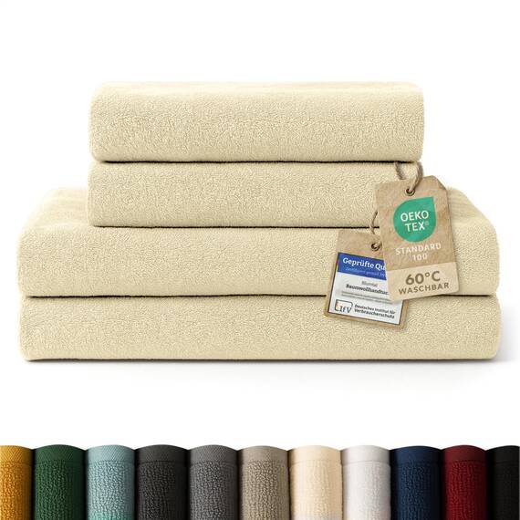 Blumtal Premium Frottier Handtücher Set 4 teilig 100% Baumwolle - Oeko-TEX zertifiziertes Badetuch 2X (70x140 cm) + Towel 2X (50x100 cm) - Ultra saugstarke Frottiertücher - Handtücher Set Beige
