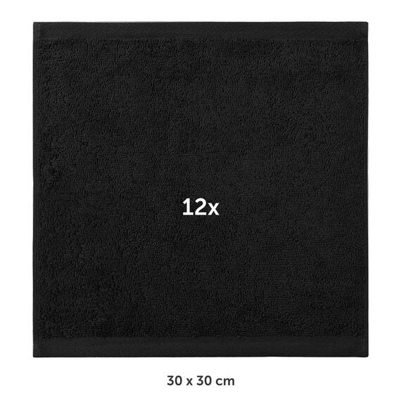 Blumtal Premium Frottier Gästehandtücher Set 12 teilig 100% Baumwolle - Oeko-TEX zertifiziertes Gästehandtuch 12x (30x30 cm) - Ultra saugstarkes Gästetücher Set waschbar °60 - Handtücher Schwarz
