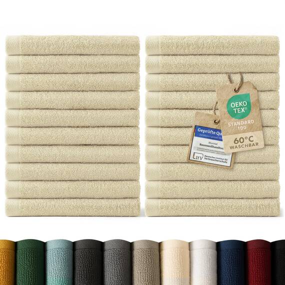 Blumtal Premium Frottier Gästehandtücher Set 24 teilig 100% Baumwolle - Oeko-TEX zertifiziertes Gästehandtuch 24x (30x30 cm) - Ultra saugstarkes Gästetücher Set waschbar °60 - Handtücher Beige