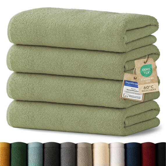 Blumtal Premium Frottier Handtücher Set 4 teilig 100% Baumwolle - Oeko-TEX zertifizierte Badetücher 70x140 cm (4X) - saugstarke Handtücher waschbar bei 60 °C - Handtuch Grün Pastel
