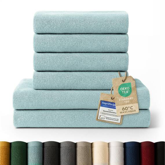 Blumtal Premium Frottier Handtücher Set 4 teilig 100% Baumwolle - Oeko-TEX zertifiziertes Badetuch 2X (70x140 cm) + Towel 4X (50x100 cm) - saugstarkes Frottiertücher Set - Handtücher Blau Hell