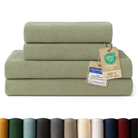 Blumtal Premium Frottier Handtücher Set 4 teilig 100% Baumwolle - Oeko-TEX zertifiziertes Badetuch 2X (70x140 cm) + Towel 2X (50x100 cm) - saugstarkes Frottiertücher Set - Handtücher Grün