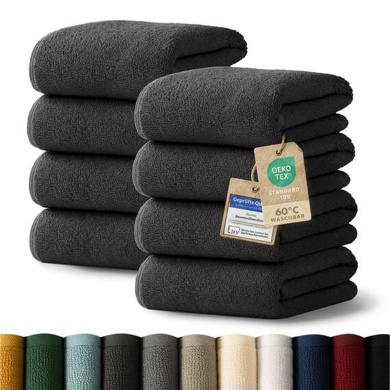 Blumtal Premium Frottier Handtücher Set 8 teilig 100% Baumwolle - Oeko-TEX zertifiziertes Handtuch 50x100 cm (8X) - saugstarke Handtücher waschbar bei 60 °C - Handtuch Anthrazit