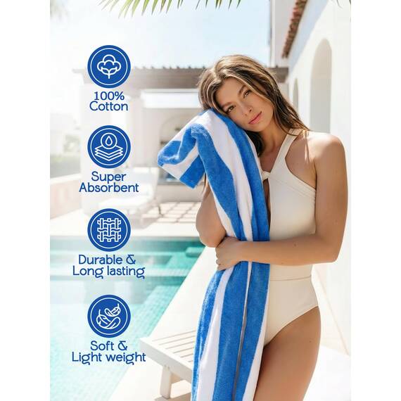 Utopia Towels - Große Strandtücher Cabana-Streifen (76 x 152 cm) - 100% gesponnene Baumwolle, weich und saugfähige Handtücher (4er-Pack, Blau)