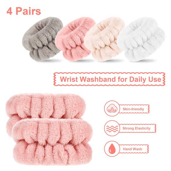 4 Paar Spa Handgelenk Waschband Mikrofaser Gesichtswäsche Armbänder Saugfähiges Handgelenk Schweißband für Frauen Verhindert das Verschütten von Flüssigkeit (Braun, Weiß, Klassischer Stil)