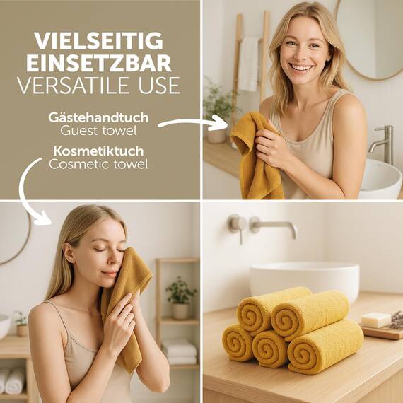 Blumtal Premium Frottier Gästehandtücher Set 24 teilig 100% Baumwolle - Oeko-TEX zertifiziertes Gästehandtuch 24x (30x30 cm) - Ultra saugstarkes Gästetücher Set waschbar °60 - Handtücher Gelb
