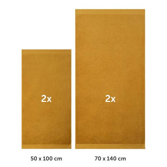 Blumtal Premium Frottier Handtücher Set 4 teilig 100% Baumwolle - Oeko-TEX zertifiziertes Badetuch 2X (70x140 cm) + Towel 2X (50x100 cm) - saugstarkes Frottiertücher Set - Handtücher Gelb
