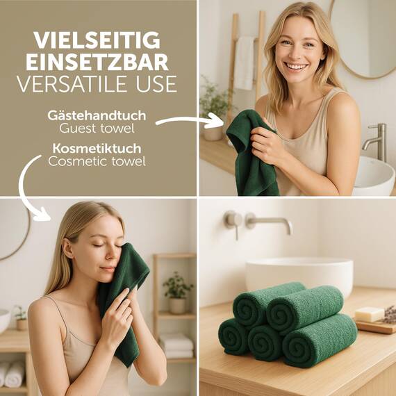Blumtal Premium Frottier Gästehandtücher Set 12 teilig 100% Baumwolle - Oeko-TEX zertifiziertes Gästehandtuch 12x (30x30 cm) - Ultra saugstarkes Gästetücher Set waschbar °60 - Handtücher Dunkelgrün