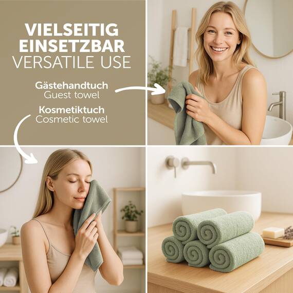 Blumtal Premium Frottier Gästehandtücher Set 24 teilig 100% Baumwolle - Oeko-TEX zertifiziertes Gästehandtuch 24x (30x30 cm) - Ultra saugstarkes Gästetücher Set waschbar °60 - Handtücher Grün