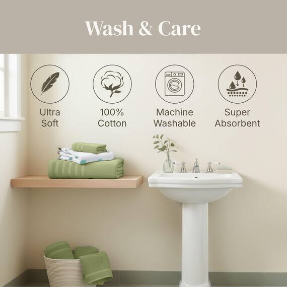 Amrapur 6-Piece Yarn Dyed Organic Vines Jacquard/Solid Ultra Soft 550GSM 100% Combed Cotton Towel Set 2 Badetücher, 2 Handtücher, 2 Waschlappen, Baumwolle, Salbei, Standard
