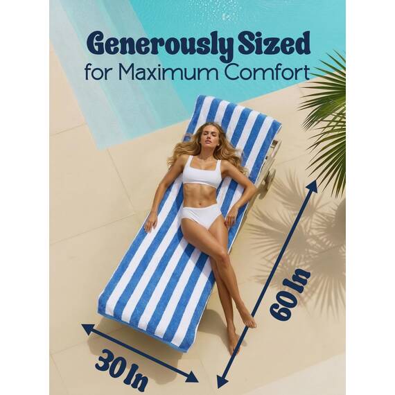 Utopia Towels - Große Strandtücher Cabana-Streifen (76 x 152 cm) - 100% gesponnene Baumwolle, weich und saugfähige Handtücher (4er-Pack, Blau)