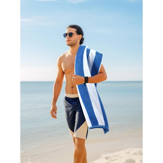 Utopia Towels - Große Strandtücher Cabana-Streifen (76 x 152 cm) - 100% gesponnene Baumwolle, weich und saugfähige Handtücher (4er-Pack, Blau, Grau, Rot und Grün)